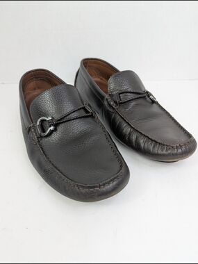 Saks Fifth Avenue Brown Leather Horsebit Driving Loafer Shoes Men's Size 12